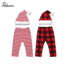 Детские рождественские пижамы для новорожденных девочек и мальчиков, шапка Санта, полосатые штаны комплект одежды из 2 предметов, одежда для фотосъемки