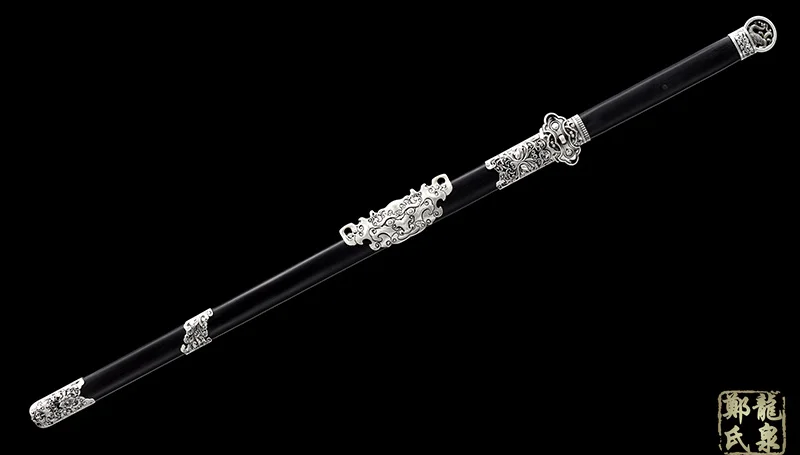 Traditional Chinese Sword Da Xia Dragon Swords Folded Steel With Inscription Tang Dao Shape Ebony/Rose Wood Sheath-Sharp Ready - Цвет: Silver
