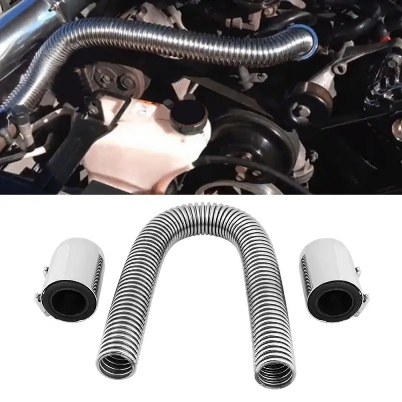 

Upper Cooler Hose Universal 24inch Flexible Stainless Steel Lower Coolant Cooler Hose Kit with Chrome Caps Car Accessories New