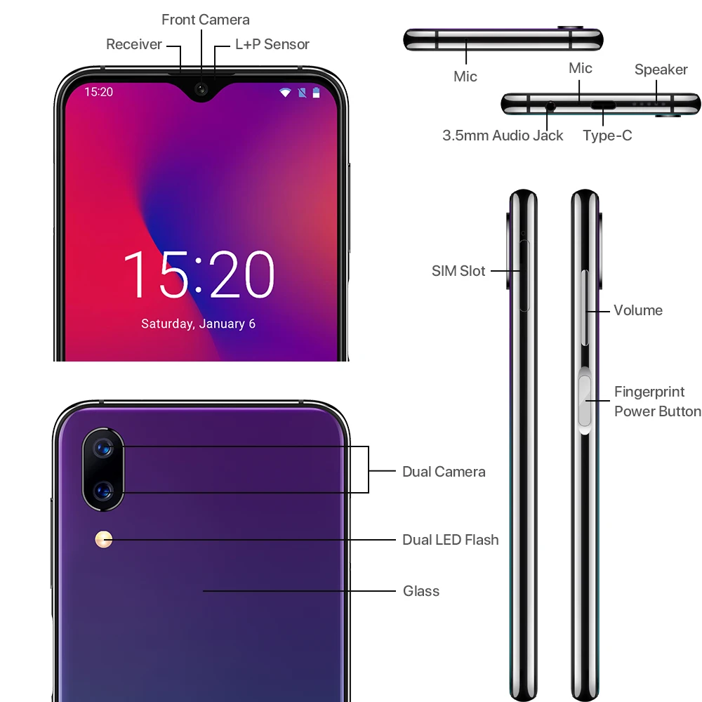 Umidigi One Max 4G ram 128GB rom 6 3 &quotмобильный телефон Helio P23 Восьмиядерный Android 8 1 12 Мп + 5