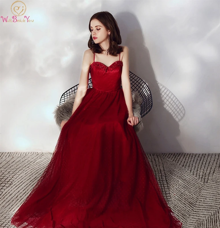 

Wine Red Prom Dresses Spaghetti Straps Sleeveless Floor Length Lace-up Beading Lace Sequined Sweetheart Neck Evening Dresses