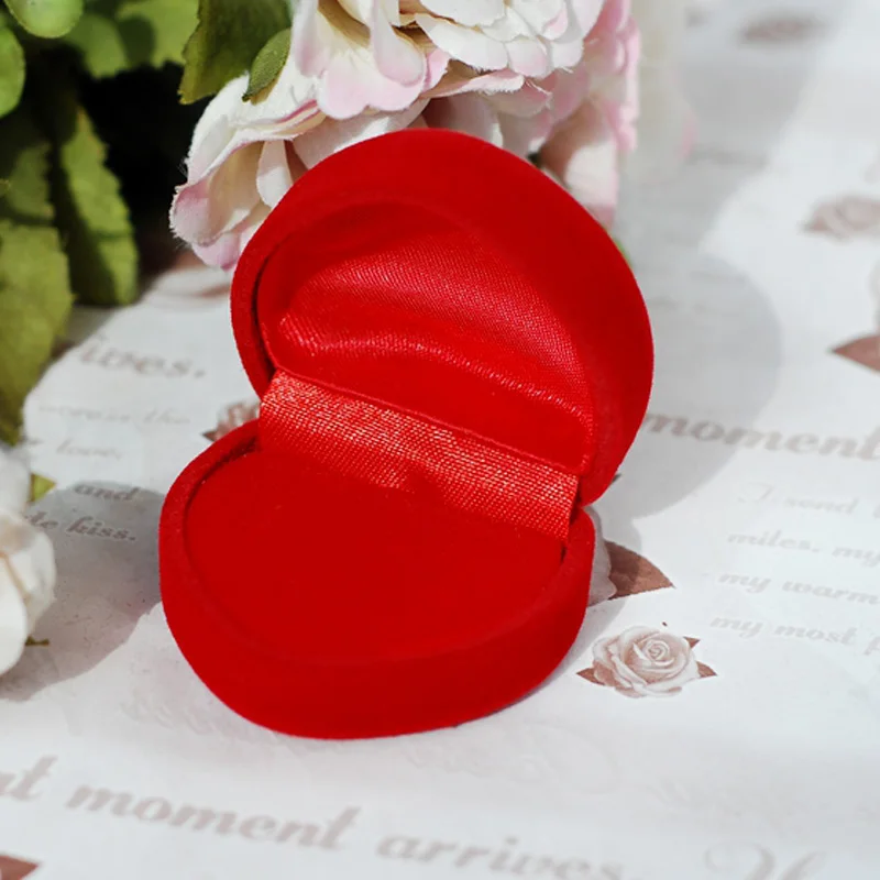 Красная черная бархатная отделка коробка с кольцом в виде сердца 4,8x4,2x3 см 10 шт. красная романтика свадебное кольцо коробка для ювелирных изделий Подарочный чехол красный белый