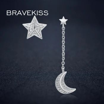 

BRAVEKISS cz crystal pendant pending drop ear piercing moon star chain earrings dangle mismatched for women longos BUE0196B