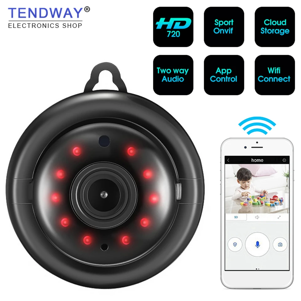 

Tendway Mini Camcorders WIFI 720P IP Camera Wireless Small CCTV Infrared Night Vision Motion Detection SD Card Slot Audio APP