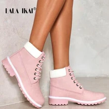 LALA IKAI/зимние ботинки из искусственного нубука; женские ботильоны размера плюс с круглым носком на низком каблуке; зимние ботинки на платформе из бархата с мехом; 014N0882-49