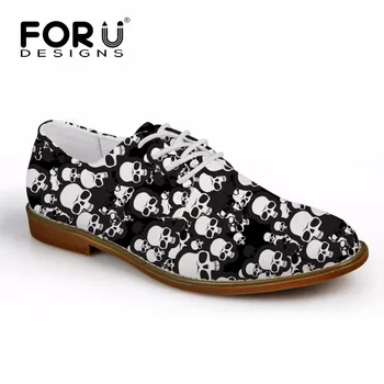 

FORUDESIGNS Fashion Mens Casual Shoes Skull Print Synthetic Leather Oxford Shoes for Man High Quality Lace-ups Male Leisure Flat