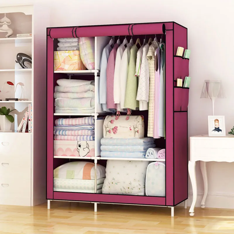 

Simple Fashion Non-woven Cloth Dustproof Storage Closet Clothes Hanging Wardrobe Steel Pipe Combination Folding Storage Cabinet