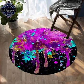

Pink Splatter by Brizbazaar Round Carpet Splashing Watercolor Area Rugs Colorful Paintings Floor Mat Black Non-slip alfombra