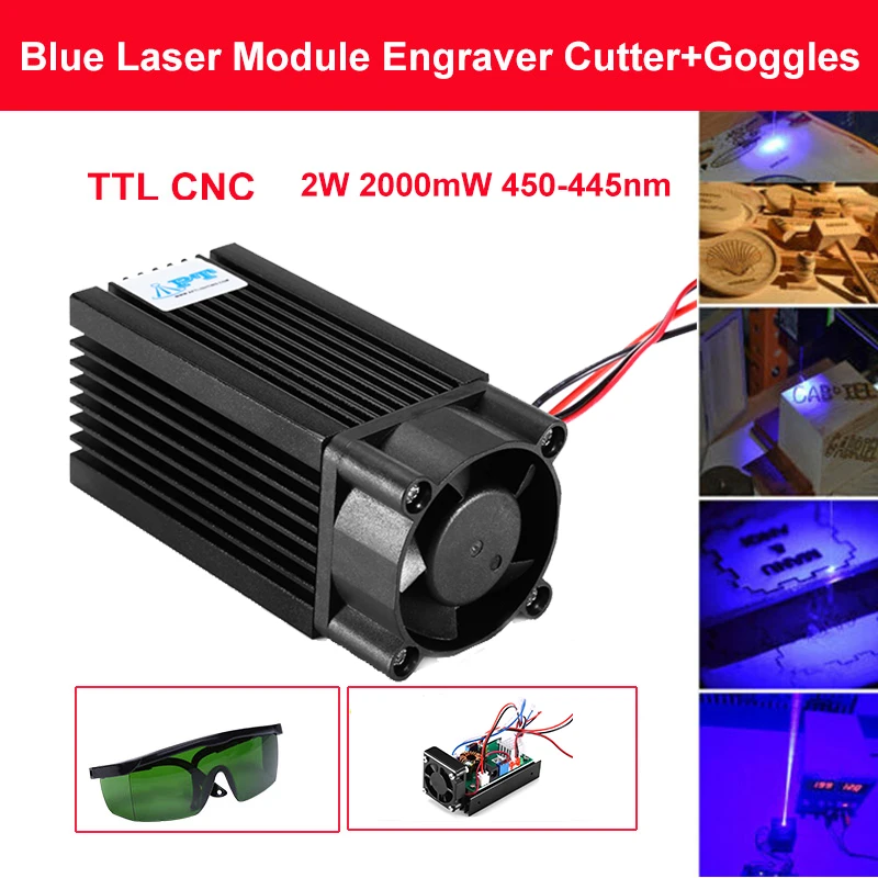 

Blue Laser Module Laser Engraving and Cutting TTL 2W 2000mW 450/445nm with TTL Driver