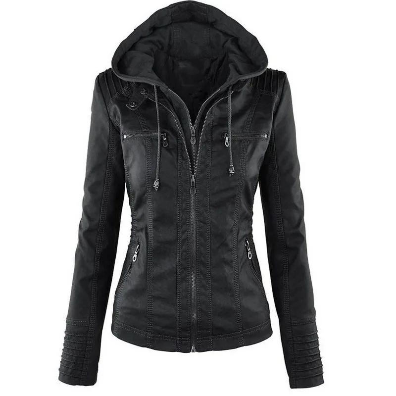  Leather Jacket Women 2018 Winter Detachable Casual Leather Lady PU Leather Clothing faux leather Ja