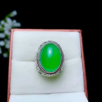 

SHILOVEM 925 silver natural green chalcedony Rings classic wholesale open ring Fine women gift party new plant bj131899agys