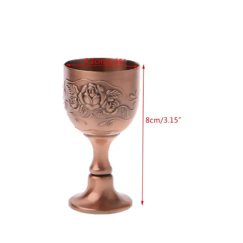 Brass 8x4cm European Style Vintage Hand-made Pure Copper Engraving Flower Pattern Small Liquor Cup Cocktail Wine Glass Goblet