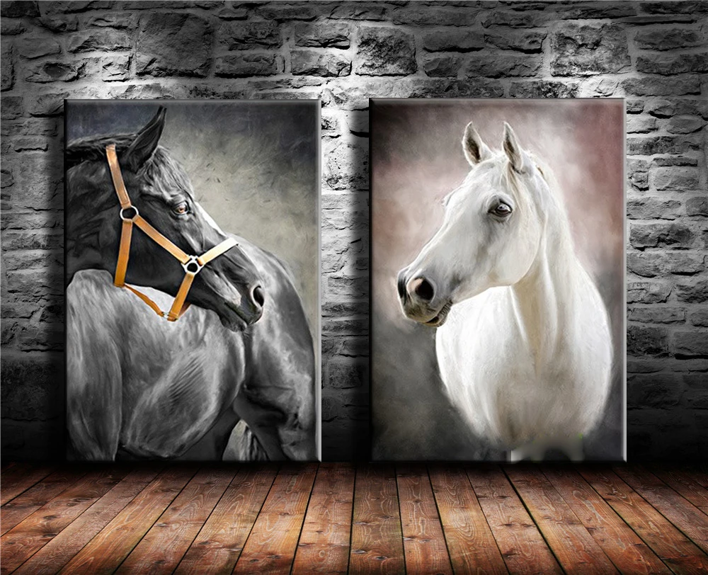 Black and White Horse Canvas Painting Living Room Home Decor Modern