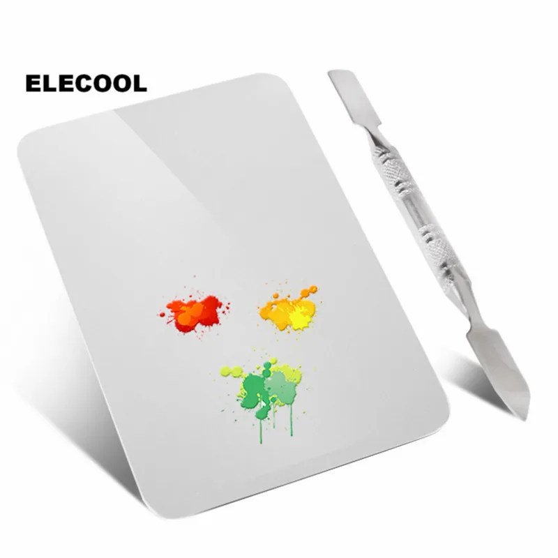 

ELECOOL Professional Stainless Steel Cosmetic Makeup Palette With Spatula Tool Foundation Mixing Make Up Tool Beauty tools