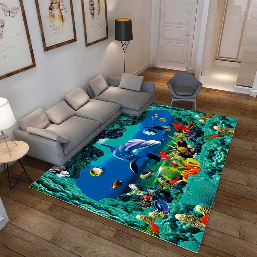 Высокое Качество подводный мир ковер с рисунком 3D печатных мягкие Противоскользящие коврики детская спальня кровать одеяло полиэстеровый напольный коврик
