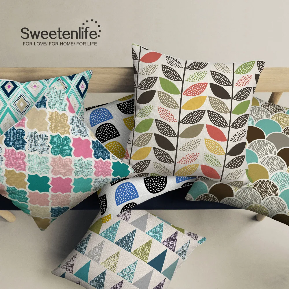 

Sweetenlife Cushions Home Decor Nordic Colorful Geometry pattern Throw Cushion Pillow Cover Customized Decorative Pillowcases