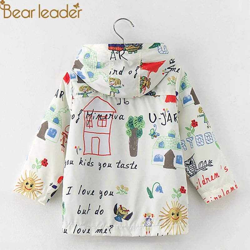 Bear Leader/пальто и куртки для девочек; Осенняя Брендовая детская одежда; Верхняя одежда с капюшоном и принтом птиц и цветов