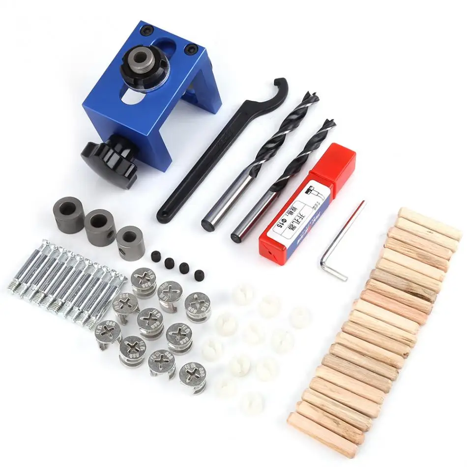 Wood Dowel Hole Drilling Guide Jig Drill Bit Kit Woodworking Carpentry Positioner Locator Tools Set