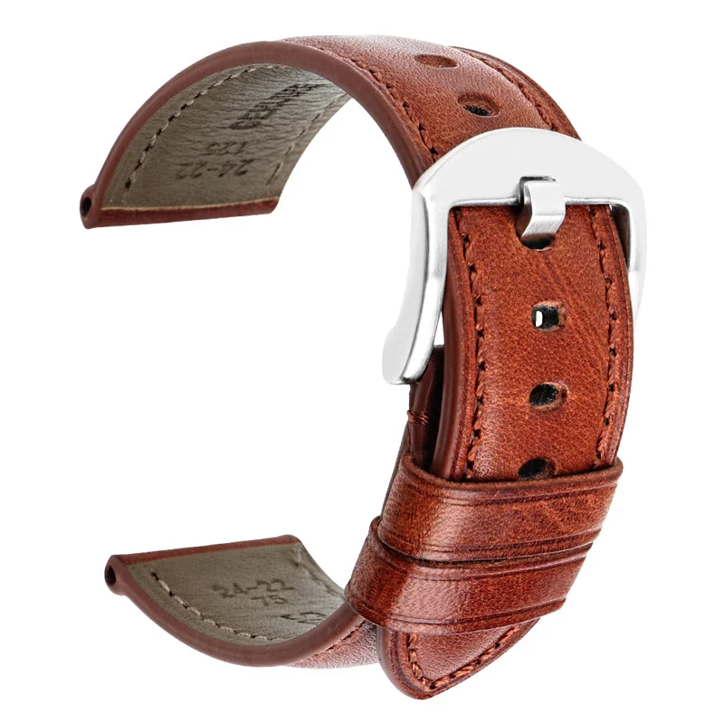 MAIKES Watch strap Watch Accessories Watchbands 20mm 22mm 24mm Genuine Leather Bracelets For samsung gear Watch Band - Band Color: Dark Brown s