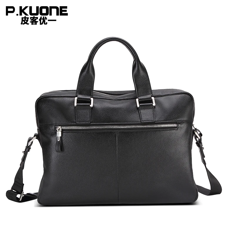 P. KUONE, Воловья кожа, натуральная кожа, мужской модный портфель, деловая мужская сумка через плечо, Повседневная сумка, сумка для ноутбука