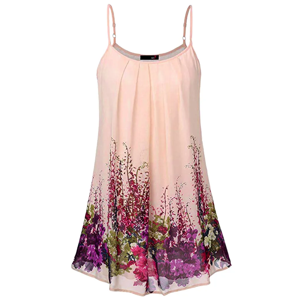 

2019 Fashion women print camisole summer ladies O-neck sleeveless print vest tank casual chiffon sling top camisetas mujer tiran