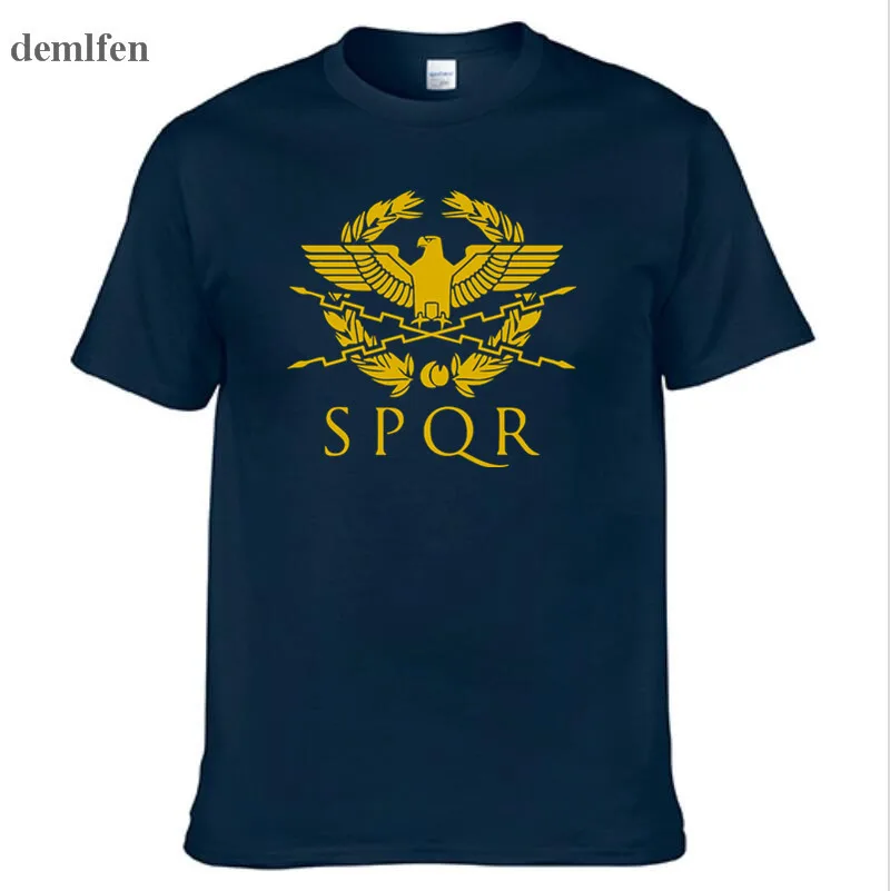 SPQR Римский гладиатор Императорский Золотой орел футболка мужская повседневная короткая футболка с круглым вырезом Harajuku топы футболки - Цвет: Navy