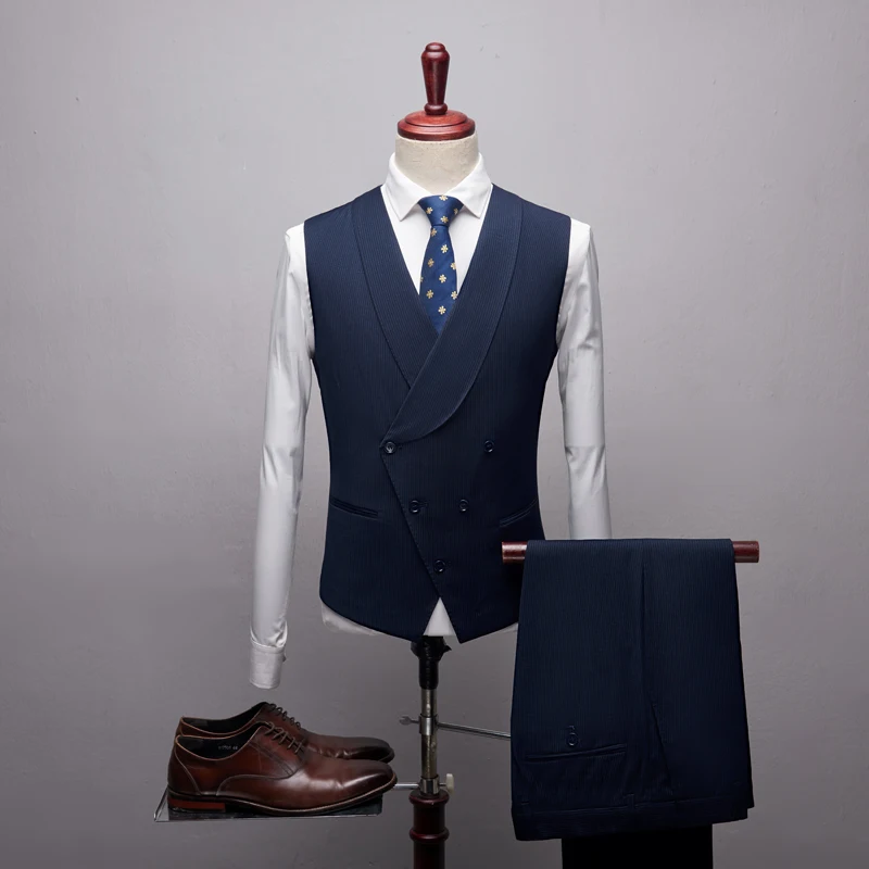 ( 3pcs Set: Jacket+Vest+Pants ) Baishang Senior Suits Business Slim Fit Men's Dress Gown SuitsLinen&CottonSize:46~56
