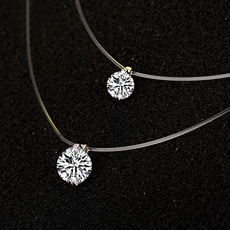 

Wholesal 12pcs/lot 6MM/8MM Super Shiny CZ Crystal Zirconia Necklace Invisible Transparent Fishing Line Chain Necklace for Women