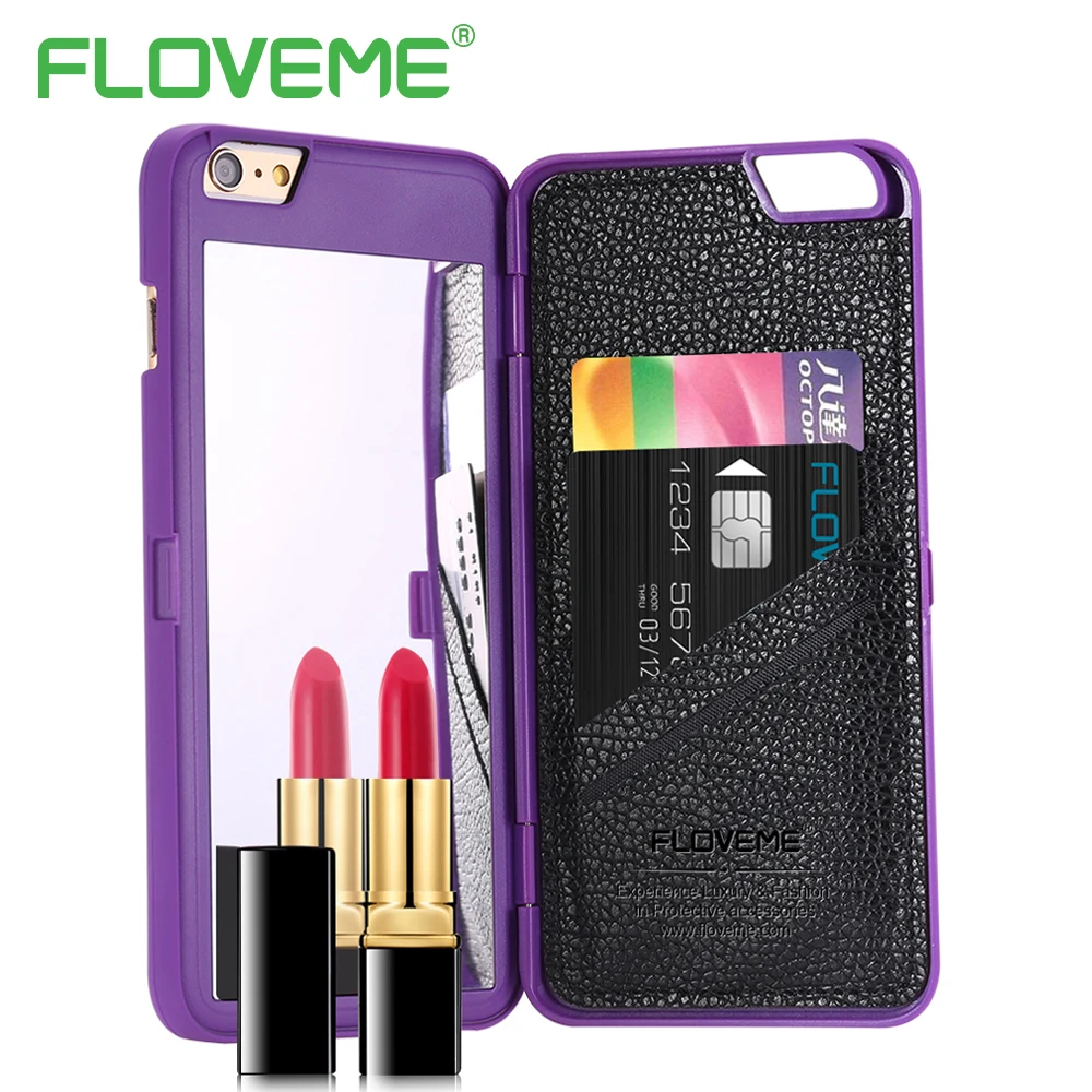 

FLOVEME Mirror Back Case For iPhone 7 8 Plus X Waterflow Grid Pattern Wallet +Card Slot Cover For Apple iPhone 6 6S Plus 10 Case
