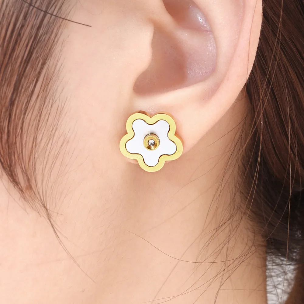 

Women trendy earrings flower gold silver stainless steel earings stud ladies small cute fashion jewelry gifts for women