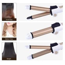 Портативный 3 в 1 щипцы для завивки волос Турмалин Керамика выпрямитель для волос гофрированного железа кукурузы пластины с подогревом ролик большие и маленькие волна