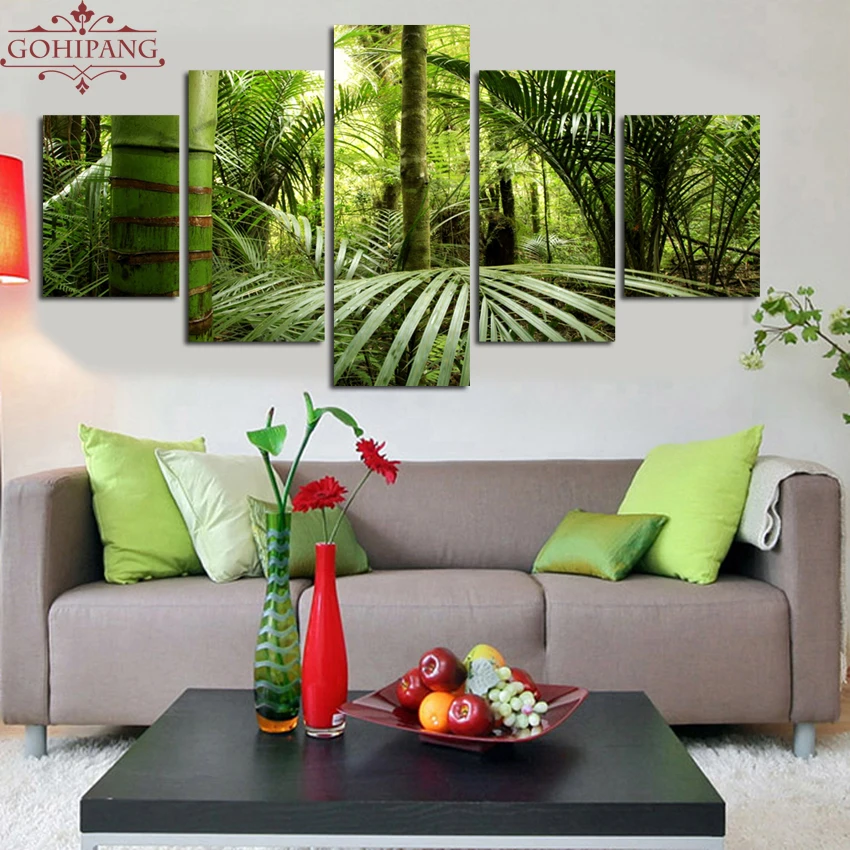 Modern-Decoration-Modular-Canvas-Pictures-5-Pieces-Nordic-Natural-Green-Forest-Scenery-Paintings-Wall-Art-Poster (2)