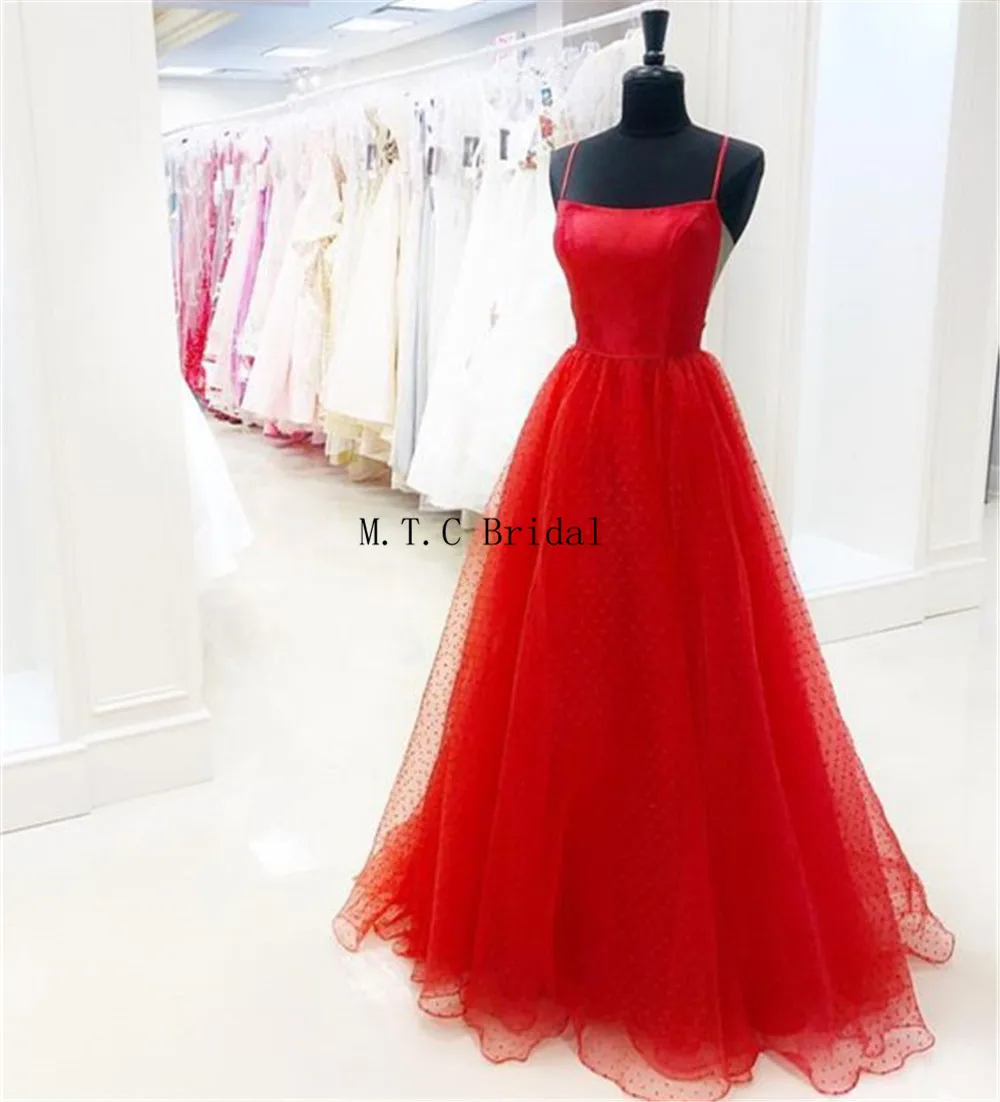 

Charming Red Tulle Prom Dresses 2019 Strapless Spaghetti Strap A Line Floor Length Long Formal Evening Gown Cheap Robe De Soiree