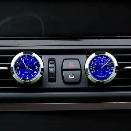 

2 Pcs Luminova Quartz Car Clock Watch + Thermometer Ornaments Decorate On A/C Air Conditioning Vent Outlet Perfume