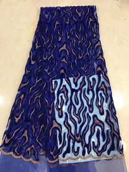 

Free shipping Royal Blue African lace fabric 2018 High Quality Velvet tulle French lace fabric For Nigerian Lady Wedding Dress