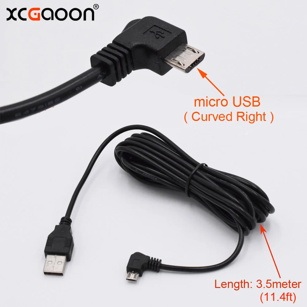 XCGaoon автомобильный зарядный кабель micro USB с прямым углом 90 градусов для автомобиля dvr камера видео регистратор gps PAD Mobile, Длина 3,5 м 11.4ft