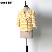 Осенние куртки, Женское пальто, элегантная твидовая куртка, однотонное короткое пальто, Высококачественная двубортная куртка с отложным воротником, veste femme