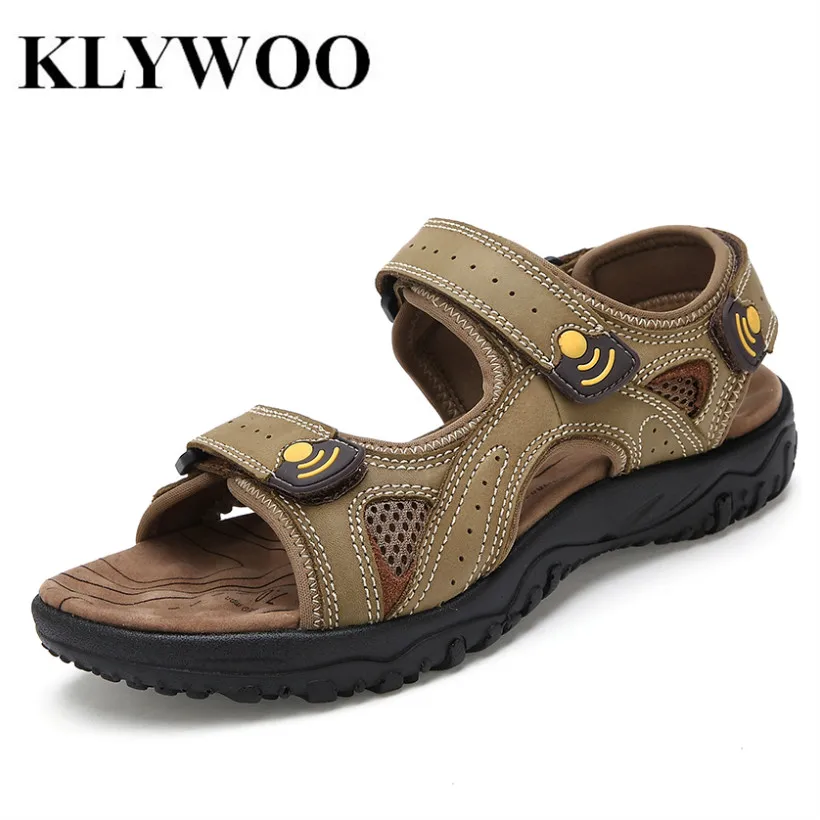 KLYWOO бренд Для мужчин сандалии натуральная кожаная мягкая подошва Новинка, Модные мужские повседневные туфли Летние тапочки дышащие