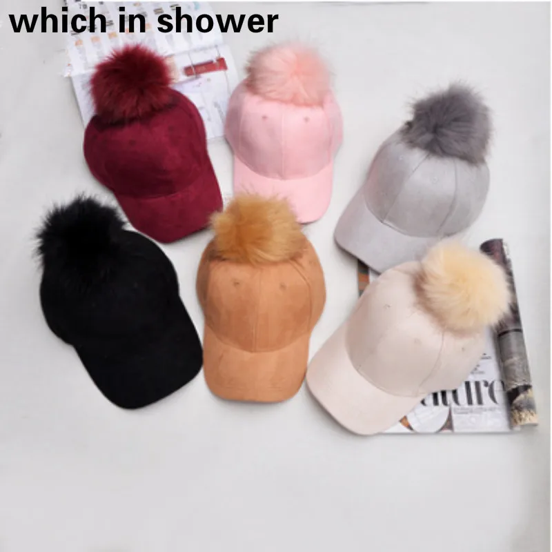 Fashion Women Girl Faux Fur Pompom Suede Baseball Cap Female Pompon Winter Snapback Hat Adjustable Spring Autumn Trucker | Аксессуары