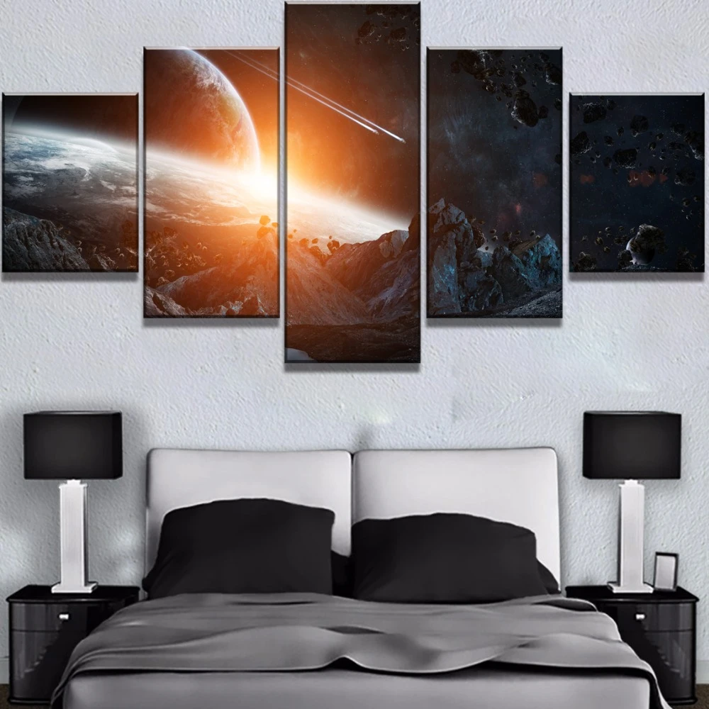 5 Piece Canvas Art Asteroid Impact Universe Cuadros Decoracion Paintings On Canvas Wall Art For Home Decorations Wall Decor Painting Calligraphy Aliexpress
