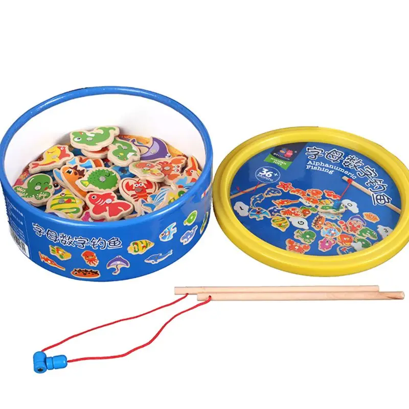 

Magnetic Wooden Fishing Toy Baby Educational Game Set Marine Biological Congnition Toy Kids Gift