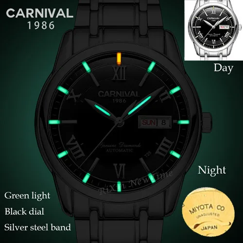 MIYOTA T25 Тритий Светящиеся Часы мужские роскошные брендовые механические часы тритий световые часы полностью стальные водонепроницаемые сапфировые montre - Цвет: Silv green C8802MIYO