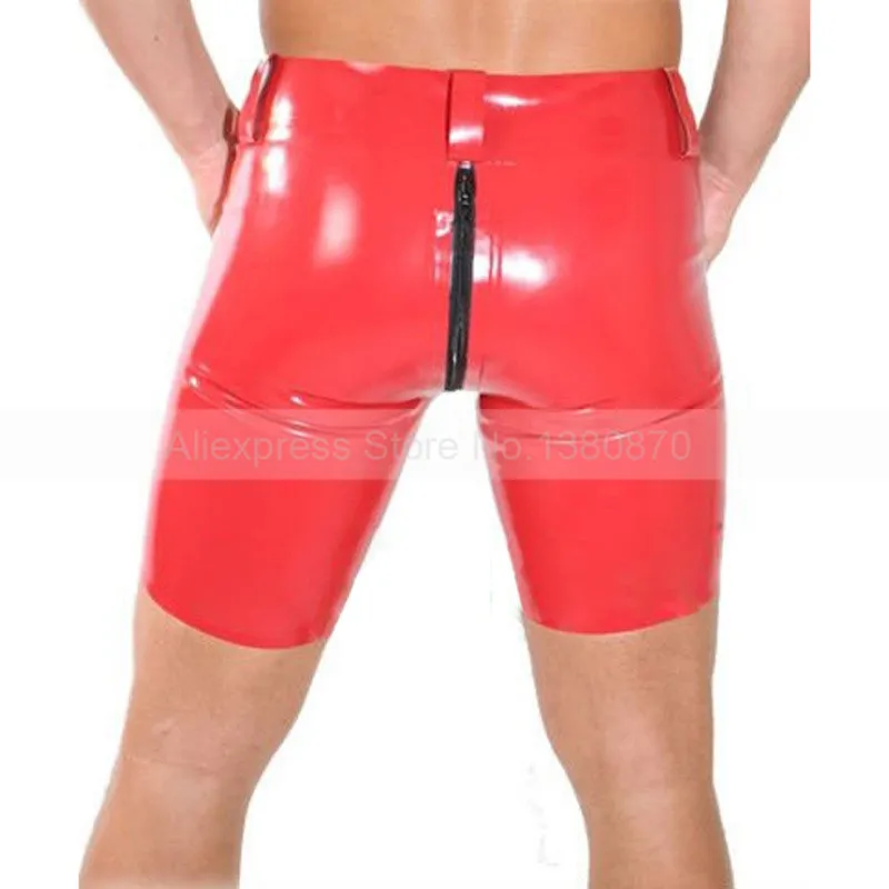 Латексные мужские штаны с молнией на промежности мужские боксеры шорты с поясом уши S-LPM001