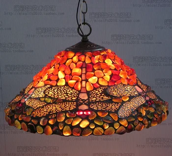 

16inch antique agate jade Dragonfly Stained Glass Lampshade Tiffany pendant Lamp Country Style Bedside Lamp E27 110-240V