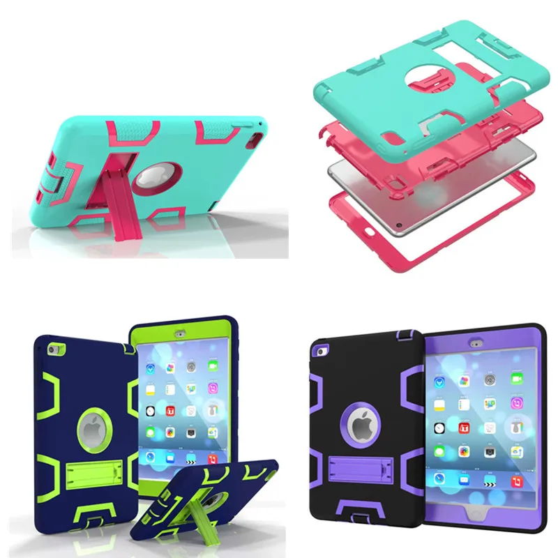 

WES For Ipad Mini4 Cover Hybrid Armor Rubber Hard Plastic + Silicone Shockproof Stand Back Case For Apple iPad Mini 4 Tablet