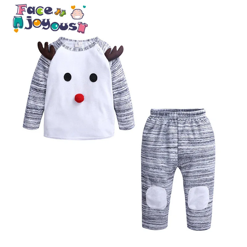 

Cute Baby Boy Clothing Sets Newborn Baby Girls Christmas Clothes Long Sleeved Cartoon Deer Tops+Pants Suits Infant Clothing Set