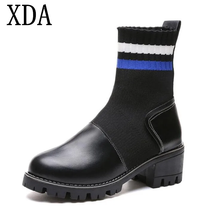 rubberised mid heel ankle boots