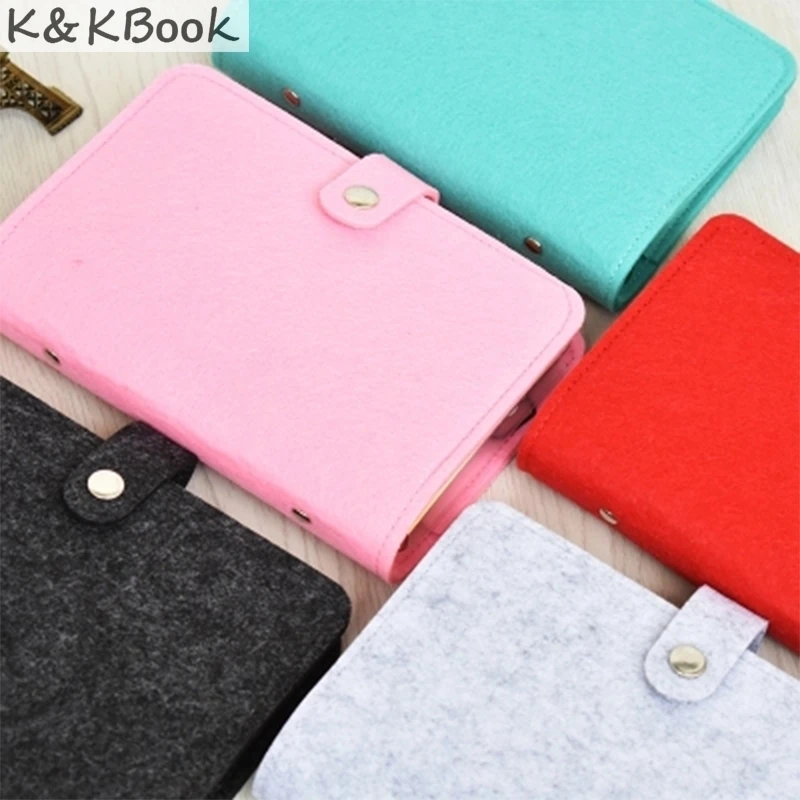 K&KBOOK Felt Spiral Notebook Diary Vintage 6 Holes Notebook Stationery Personal Notebook A5 A6 Weekly Planner Agenda Organizer
