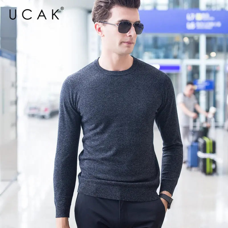 UCAK Brand Sweater Men Classic Casual O-Neck Pull Homme Pure Merino Wool Pullover Men Autumn Winter Soft Cashmere Sweaters U3006