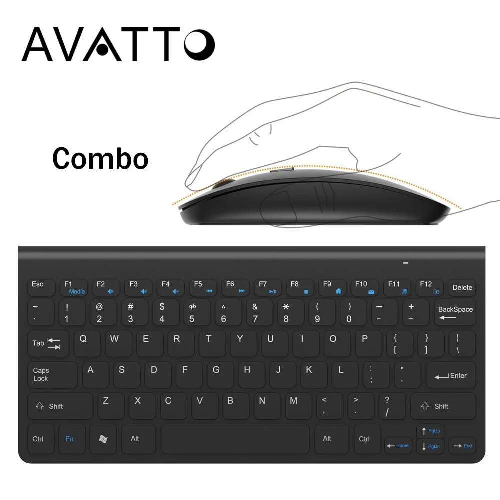 Дешево AVATTO 2,4 ГГц Беспроводная мини клавиатура и оптическая мышь комбо от 1 USB приемник управления для настольного компьютера, компьютера, ноутбука,...